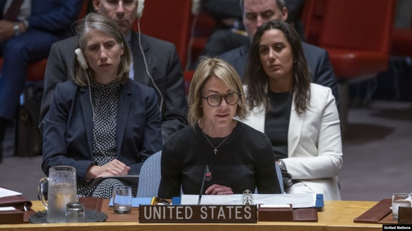 켈리 크래프트 유엔 주재 미국대사가 지난달 안보리 회의에 참석했다.