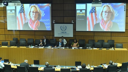오스트리아 빈 주재 미 국제기구대표부의 재키 월코트 대사가 지난 15일 화상으로 진행된 국제원자력기구(IAEA) 이사회에서 발언했다.