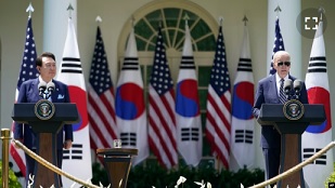 조 바이든 미국 대통령과 윤석열 한국 대통령이 지난 4월 정상회담에서 워싱턴 선언을 발표했다.
